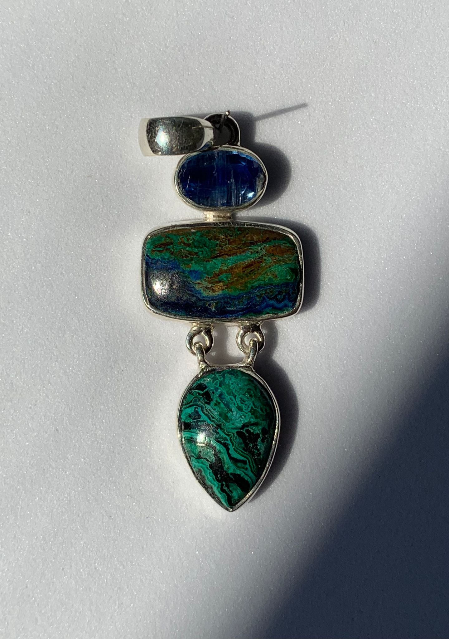 Azurite and Kyanite Pendant in 925 Silver / Mental Clarity and Transformation
