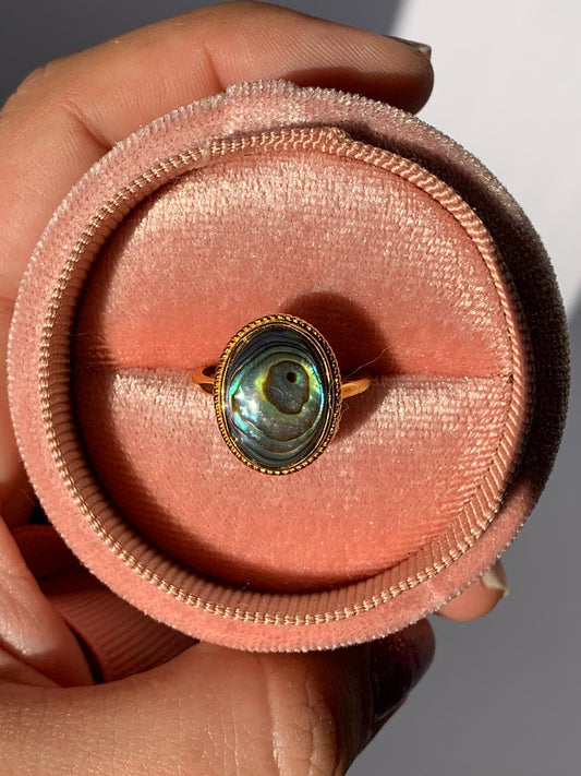 Anello regolabile in conchiglia di abalone di argento 925 placcato oro