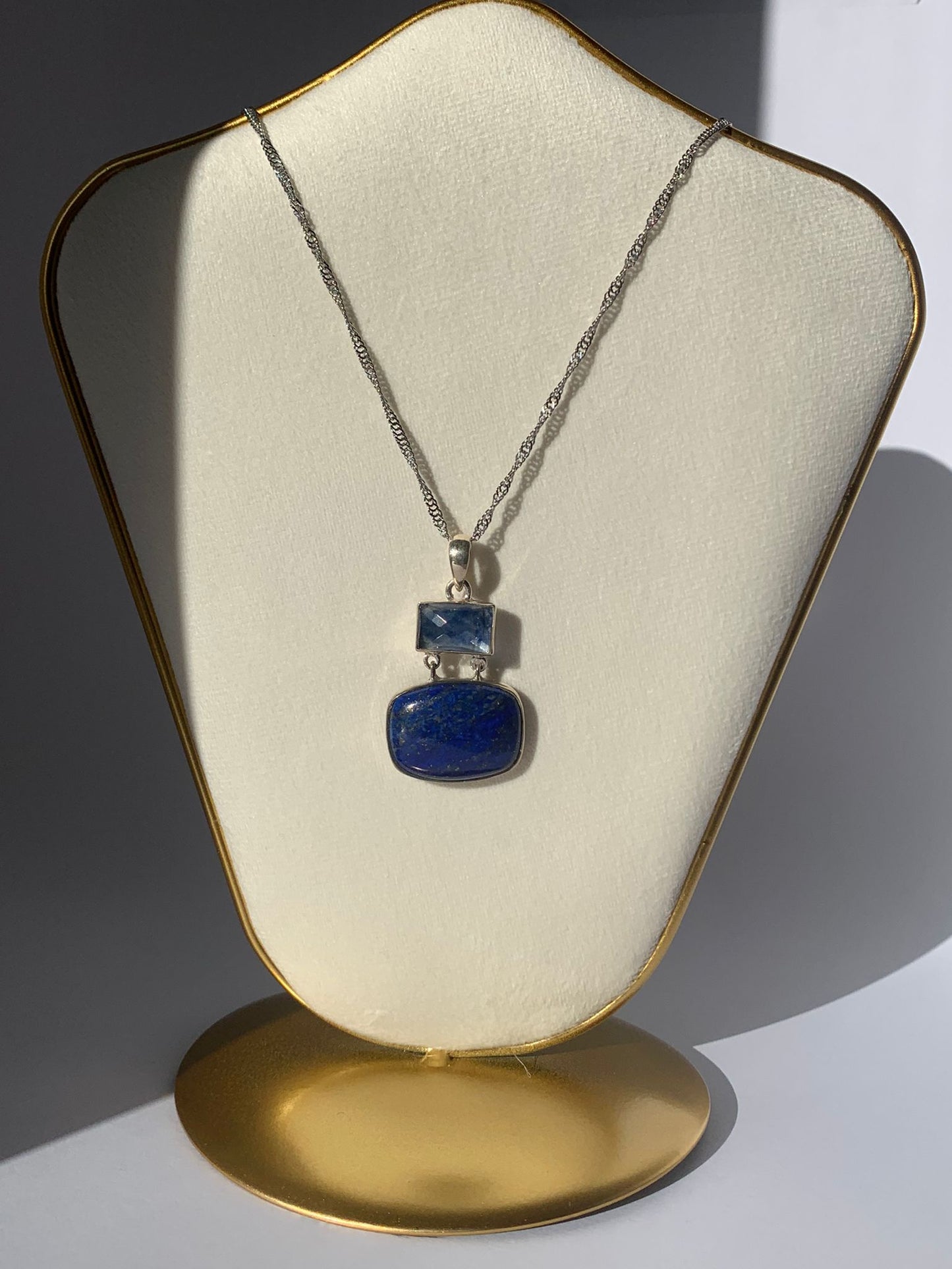 Lapis Lazuli and Kyanite Pendant in 925 Silver / Balance and Clarity