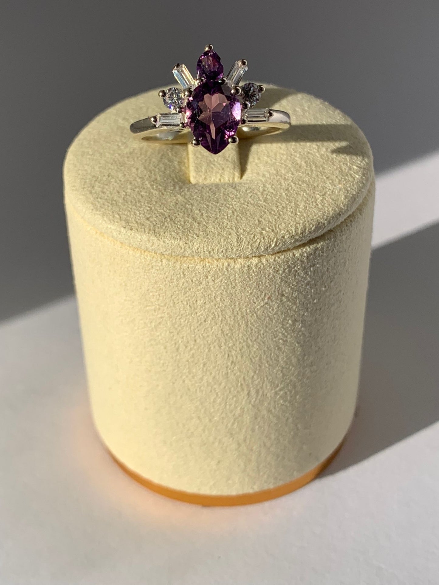 925 Silver Amethyst and White Topaz Ring / Relaxation and Balance