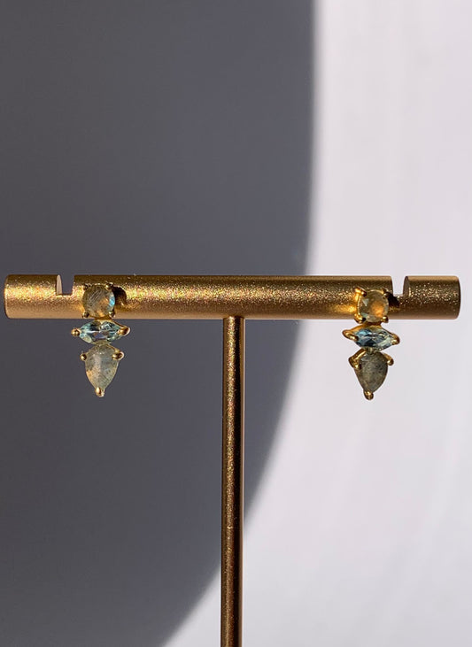 Labradorite and Blue Topaz Earrings in 925 Silver Plated in 18K Yellow Gold 0.3 Microns / Intuition and Transformation