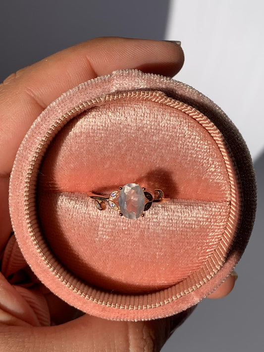 Anello regolabile in quarzo rosa di argento 925 placcato oro rosa / Amore ed autostima