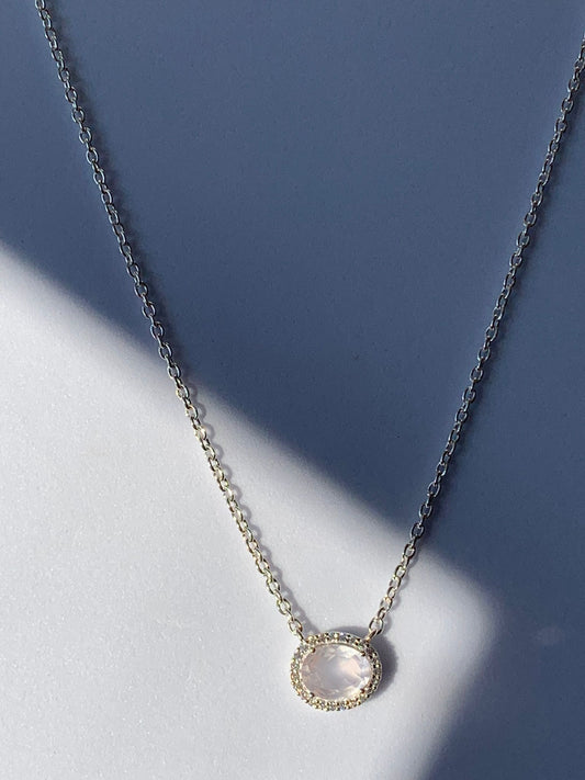 Collana regolabile in quarzo rosa e topazio bianco di argento 925 / Amore ed autostima