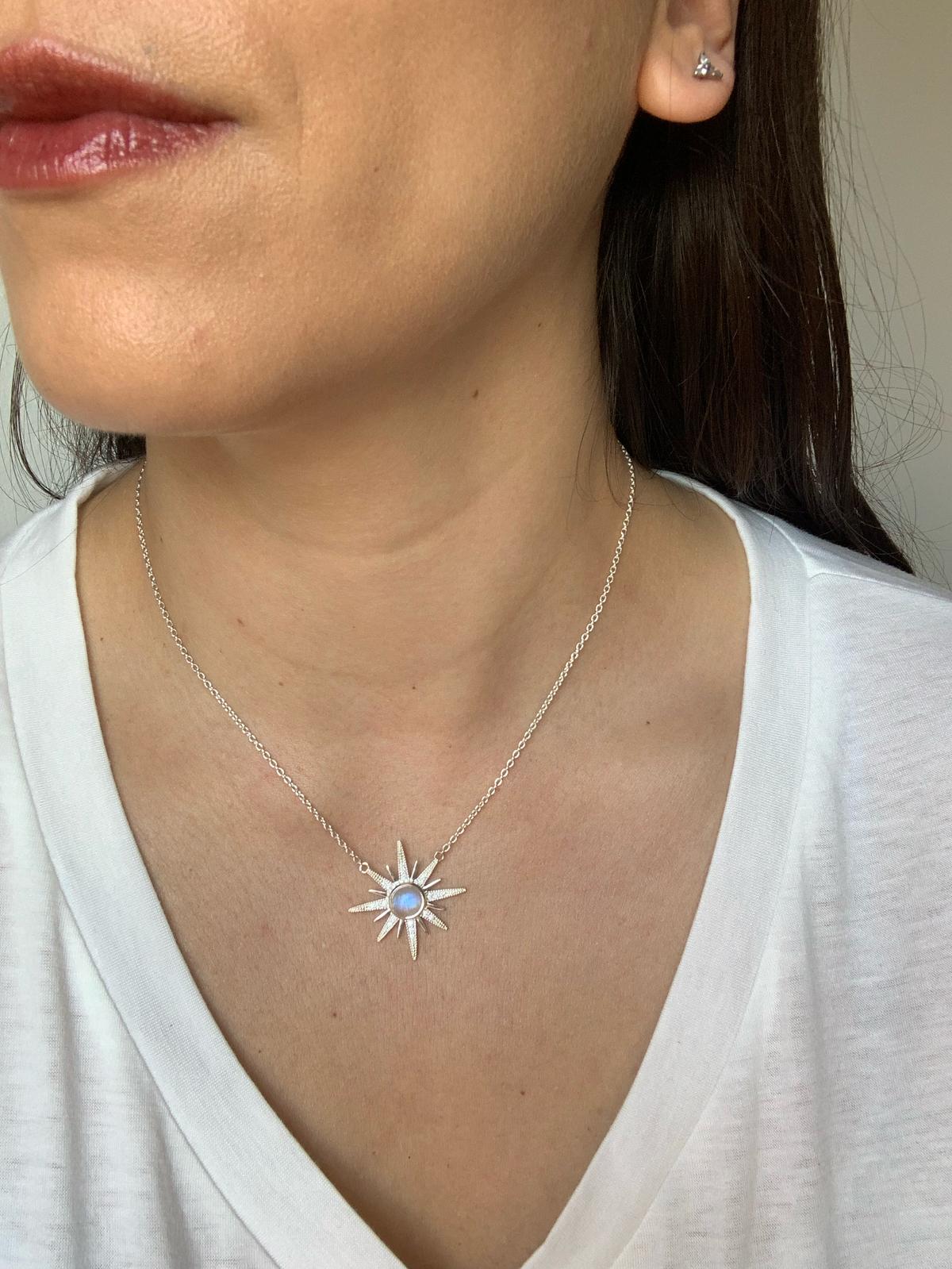 925 Silver Moonstone and White Topaz Sun Necklace / Femininity and Magnetism
