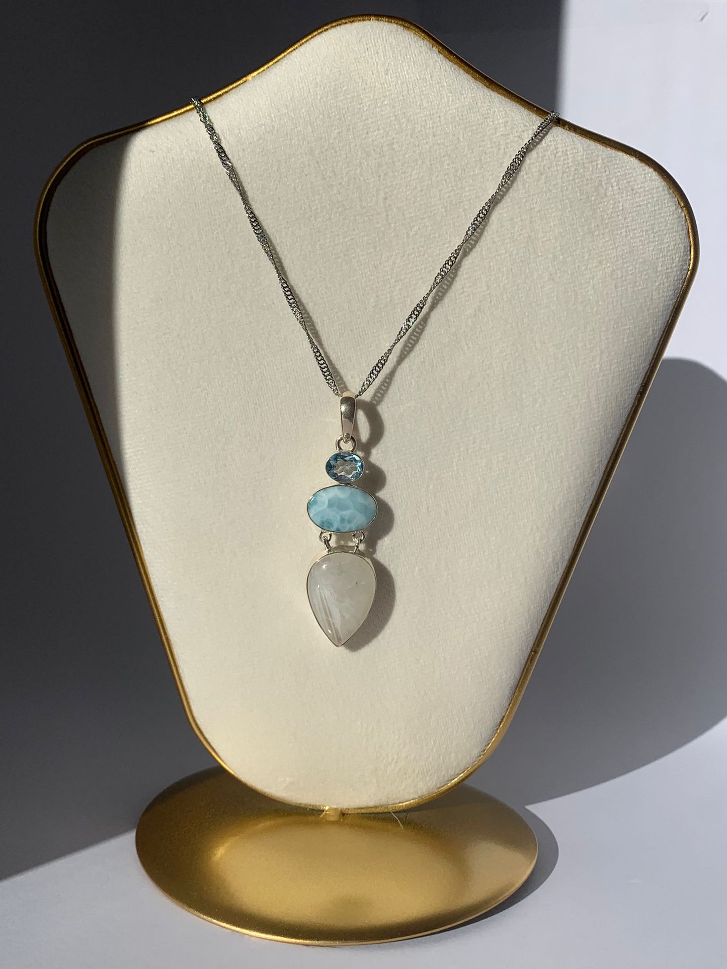 Moonstone, Larimar and Topaz Pendant in 925 Silver / Femininity and Magnetism