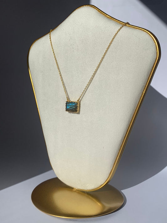 Adjustable Labradorite Necklace in 925 Silver Plated in 18K Yellow Gold 0.3 Micron / Intuition and Transformation