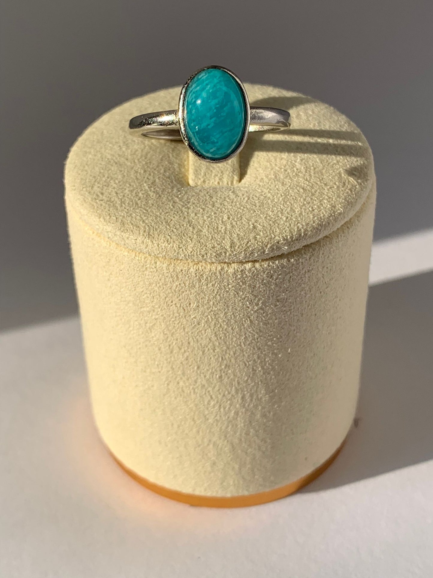 Silver Plated Copper Amazonite Adjustable Ring / Balance &amp; Self Improvement