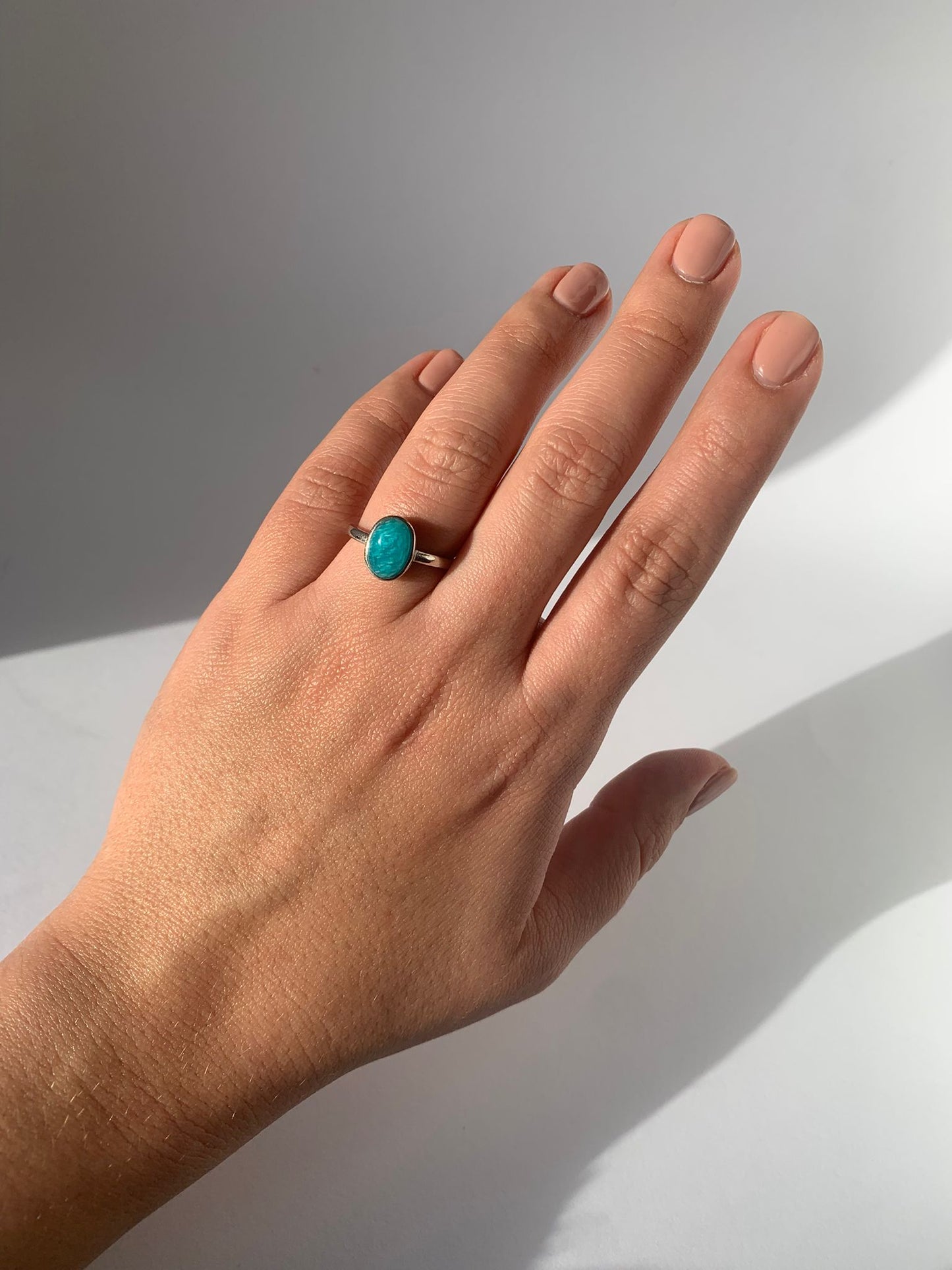 Silver Plated Copper Amazonite Adjustable Ring / Balance &amp; Self Improvement