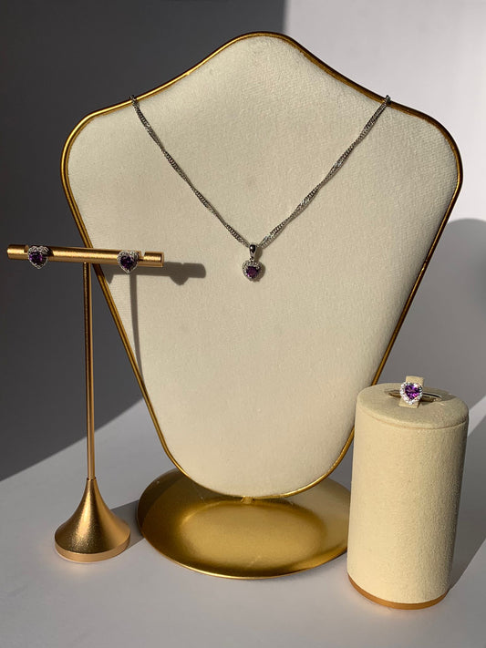 Jewelry Set, Includes 925 Silver Amethyst Pendant, Earrings and Ring / Relaxation and Balance